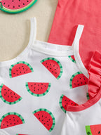 Baby Girl Spring and Summer Sweet Strap Romper with Popular Fruit Print, 5-Pack in Mixed Colors