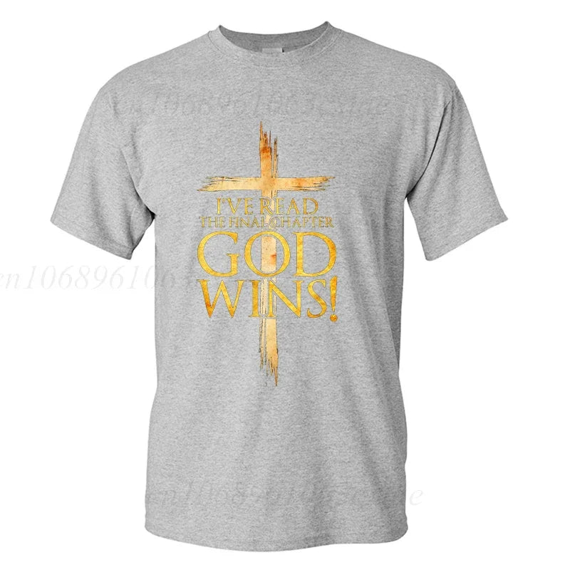 God Wins Christian Faith Cross T-Shirt Men Fashion Women's Tshirts Summer Fashion Tee Shirts Harajuku Shirts Casual Camisetas