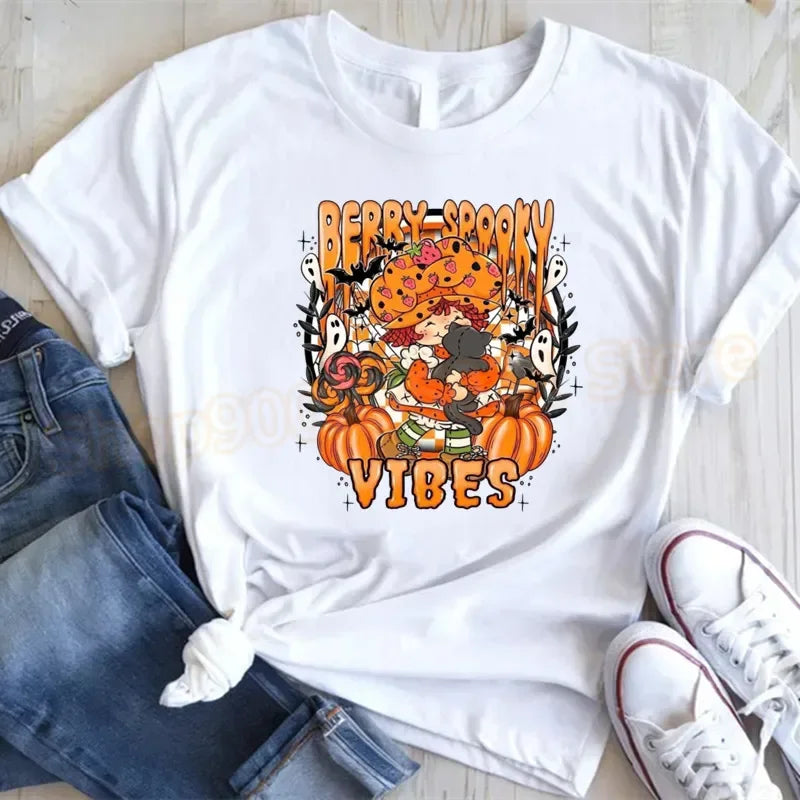 Cute Strawberry Shortcake T-Shirt for Women Retro Cartoon Printed T Shirts Loose Short Sleeved Tops Casual Round Neck Tees