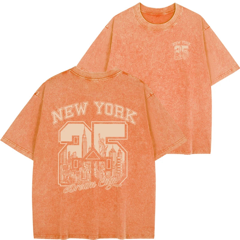 New York City Funny Print  Woman Plus Size T Shirts Summer Vintage Washed Cotton Breathable Tee Shirt Fashion Casual Home Tshirt