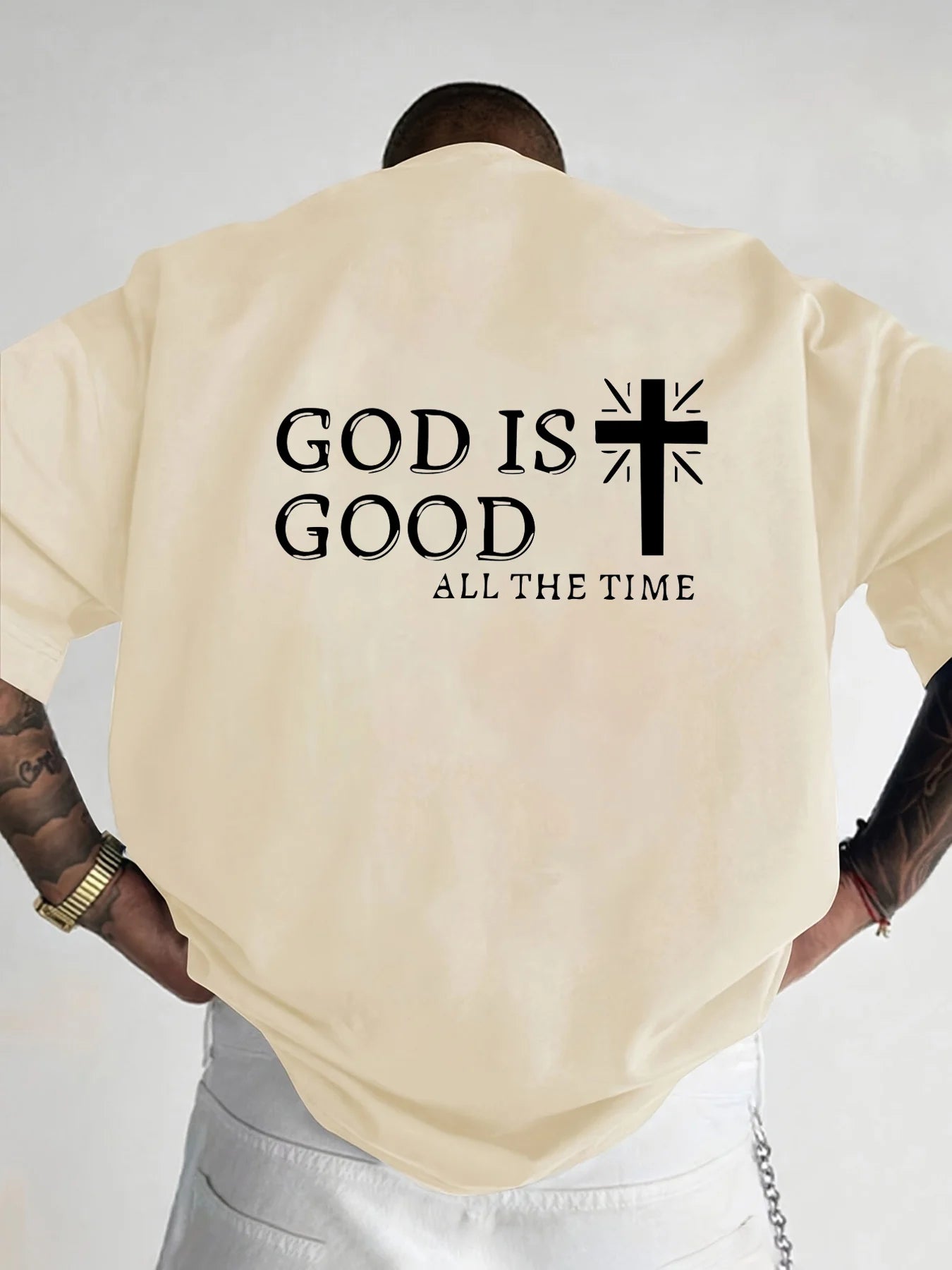 Men's Summer 100% Cotton Casual God is a Good Faith Double sided Printed Loose Sport Round Neck Short Sleeve T-shirt Versatile T