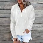 Plus size women's clothing hoodies casual home wear women's zipper hooded pockets solid color waffle grid long sleeved hoodies