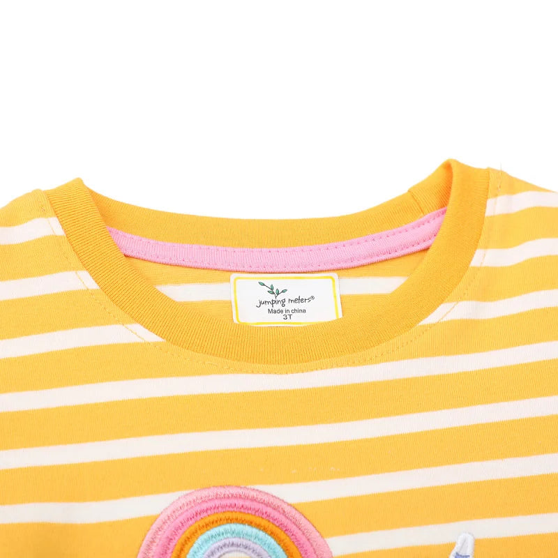 Jumping Meters 2-7T Striped Unicorn Cotton Girls T Shirts Summer Children's Clothes Short Sleeve Kids Tees Tops Baby Costume