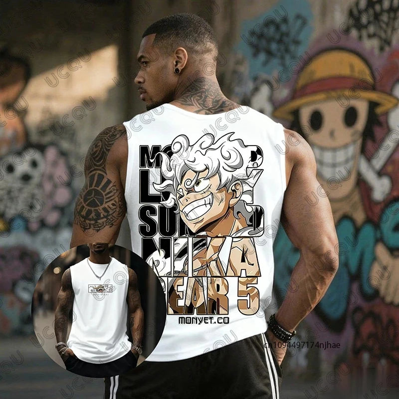 2026 Hot Anime One Piece Luffy Gear 5 Print Sleeveless T-shirt For Men Summer Sports Fitness Vest Tank Top Casual Gym Unisex Top