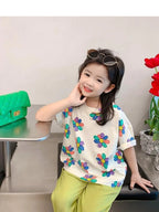 1pcs Summer Kids Flower Print Tops Clothes Girls Korean Style Shirt Children Short Sleeve T-shirts Child Casual Comfort T Shirs