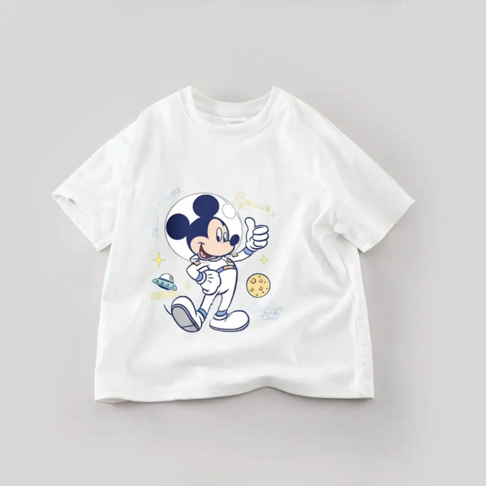 Disney Mickey Boys T Shirts Short Sleeved Tops Cartoon Cotton Kids Clothing Summer Casual Simple Children Tees Toddler Costume