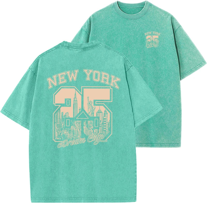 New York City Funny Print  Woman Plus Size T Shirts Summer Vintage Washed Cotton Breathable Tee Shirt Fashion Casual Home Tshirt