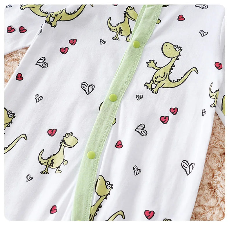 Spring and fall cotton long-sleeved baby clothing green Cartoon dinosaur print 0-18 months baby one-piece  newborn romper