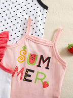 Baby Girl Spring and Summer Sweet Strap Romper with Popular Fruit Print, 5-Pack in Mixed Colors