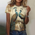 Fashion Women's T-shirt With Cute Peacock Graphic 3D Printed Short Sleeve Summer T-shirts Oversized Loose Women's Clothing