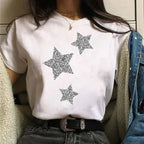 2024 Plus Size Womens Cartoon Graphic Star Printing T-shirts 90s Girls Style Casual Fashion Aesthetic Printed Female Top Tees