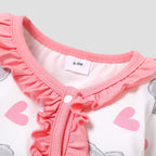 PatPat 2pcs All Over Cartoon Koala Print White Long-sleeve Ruffle Snap-up Baby Jumpsuit Set Soft and Comfortable