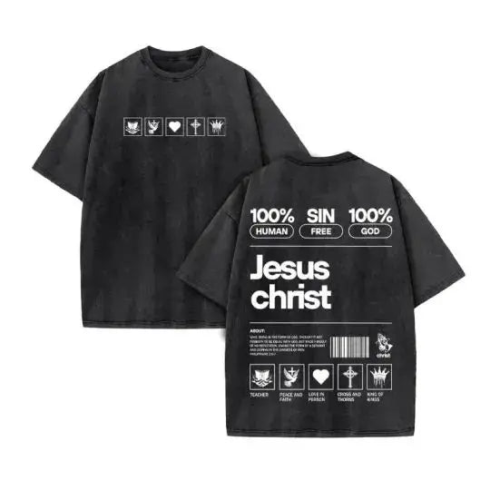 Summer top Men's T-shirt Christian Jesus design new wash short sleeve street print vintage T-shirt oversized for men and women