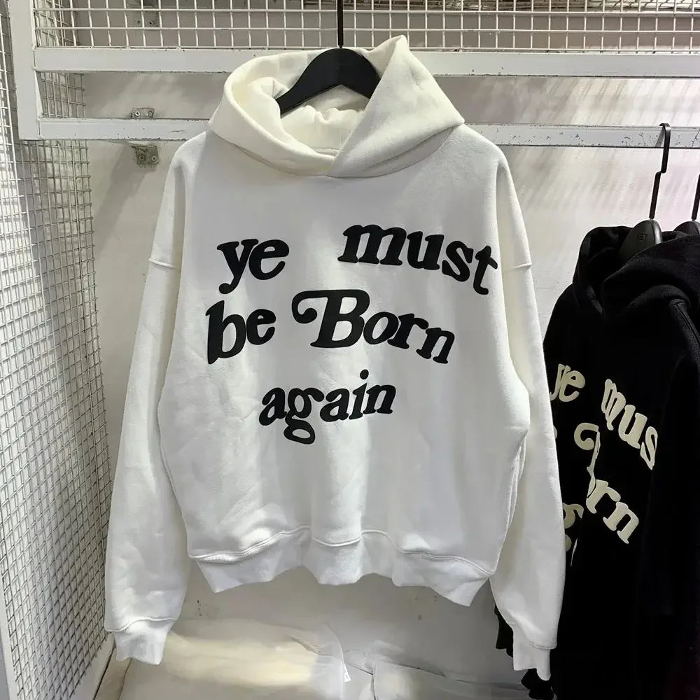 2024Fw Puff Print Kanye West Hoodie Men and Women 1:1 Pink Leaf Color Must Rebirth Hoodie Plus Size Pullover CPFM Sweatshirt