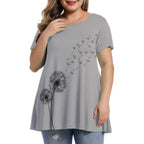 Large Size Loose Fit Women's T-shirt Summer New Short Sleeve Crewneck Tshirt Flower 3d Print Top Plus Size Ladies Clothing