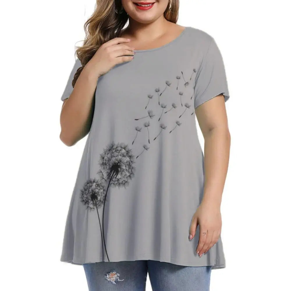 Large Size Loose Fit Women's T-shirt Summer New Short Sleeve Crewneck Tshirt Flower 3d Print Top Plus Size Ladies Clothing