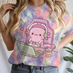 Girls' Summer Clothes Cute Axolotl Playing Games Graphic T-Shirt 3D Print Tie Dye Children's Clothing for Girl Short Sleeve Tee