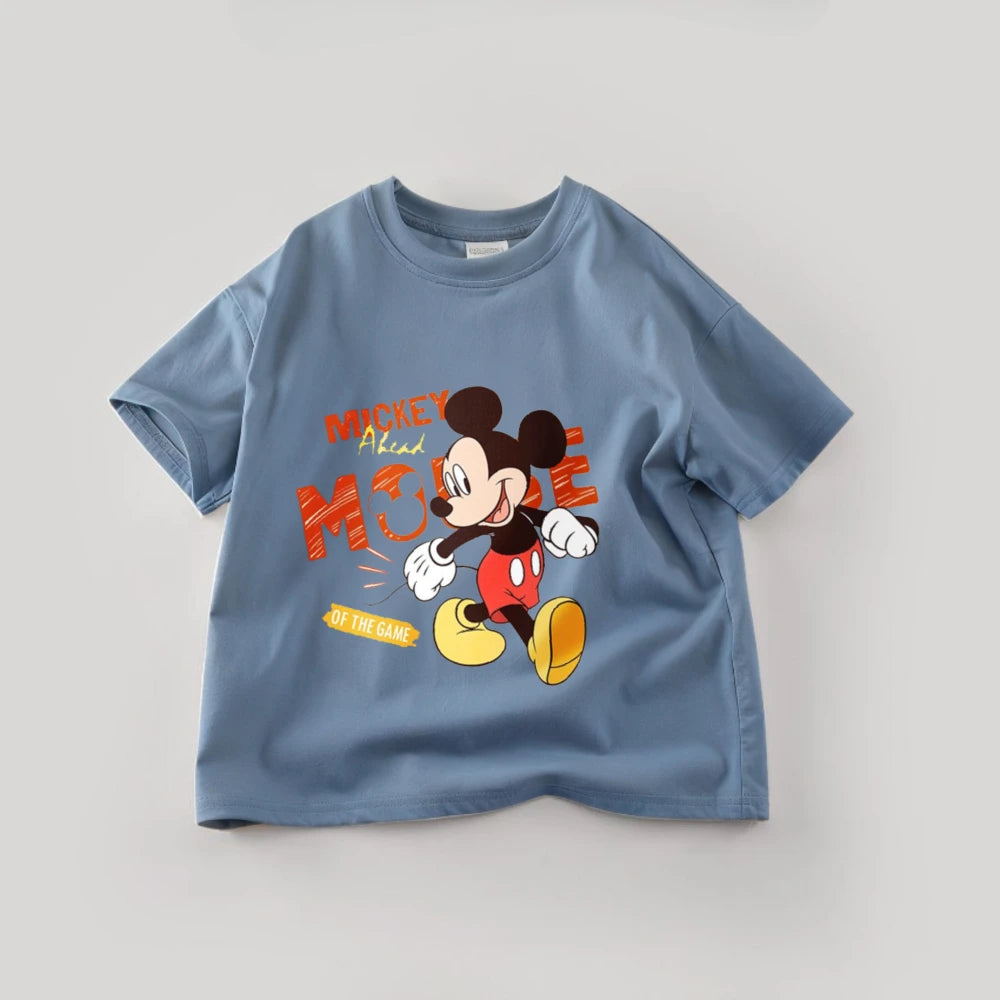Disney Mickey Boys T Shirts Short Sleeved Tops Cartoon Cotton Kids Clothing Summer Casual Simple Children Tees Toddler Costume