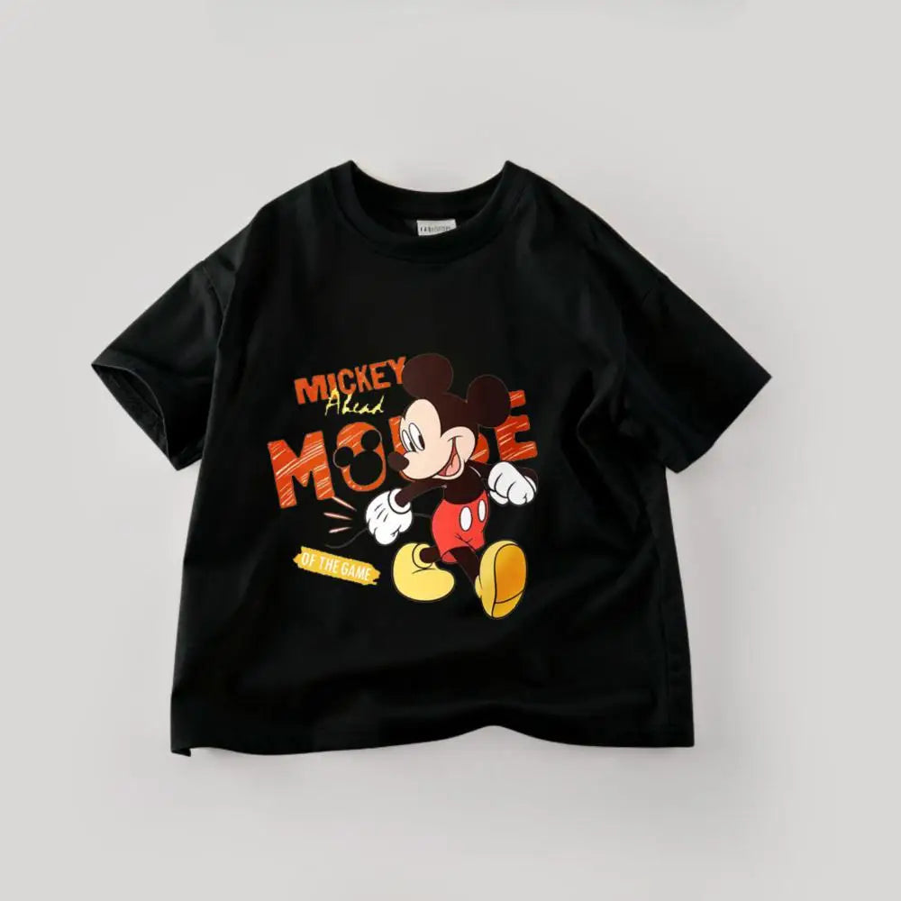 Disney Mickey Boys T Shirts Short Sleeved Tops Cartoon Cotton Kids Clothing Summer Casual Simple Children Tees Toddler Costume