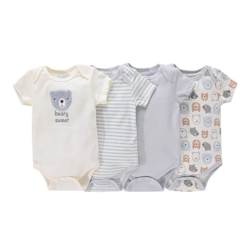 4Pieces Cotton Newborn Bodysuit Print Baby Girl Clothes 0-12M Cartoon Baby Boy Clothes Summer Short Sleeve Romper Bebes