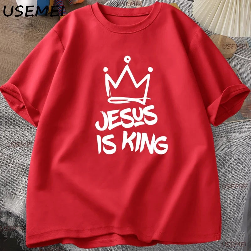 Jesus Is King T-Shirt for Him Jesus Christian Gift for Him Christ Religious T Shirt God Is Good Printed Tshirt High Quality Tee