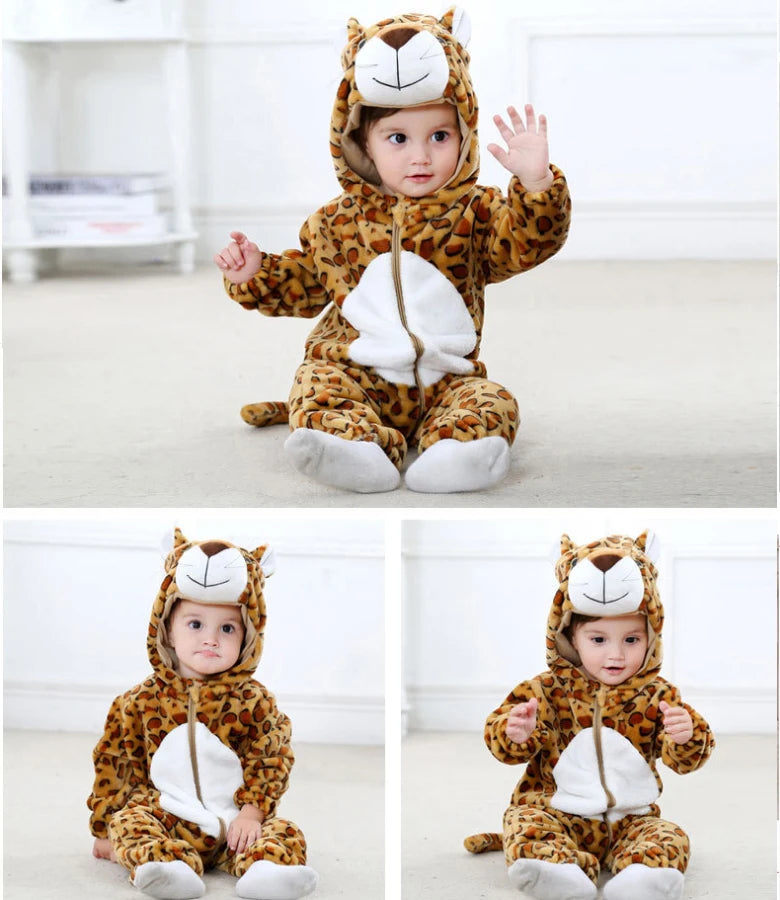 Cartoon Flannel Baby Rompers Unicorn Rabbit Dinosaur Pajamas Cotton Baby Boy Girls Animal Costume Baby Jumpsuit Kigurumi Outfits