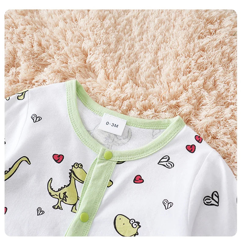 Spring and fall cotton long-sleeved baby clothing green Cartoon dinosaur print 0-18 months baby one-piece  newborn romper