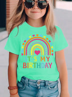 Girl Clothes Birthday Princess Printed Girls T-Shirt Happy Birthday Girl Party Outfit Tops Kids Short Sleeve Tshirt Kids Clothes