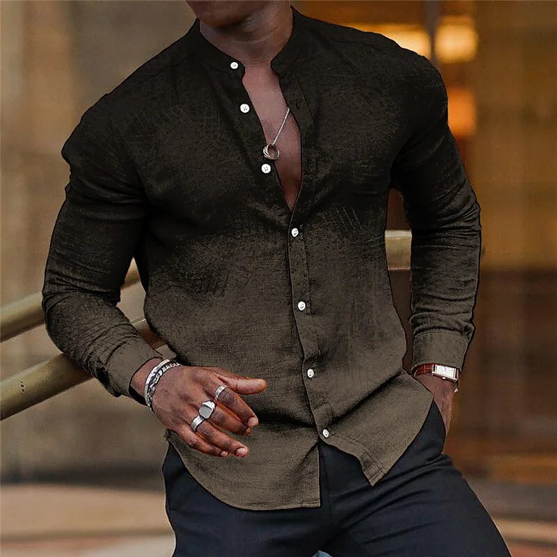 2024 New Gray Shirt  Casual Hawaiian Shirt  Collar Long Sleeve  Sleeve Shirt Fashion Trend Tops Club Party Beach Street Shirt