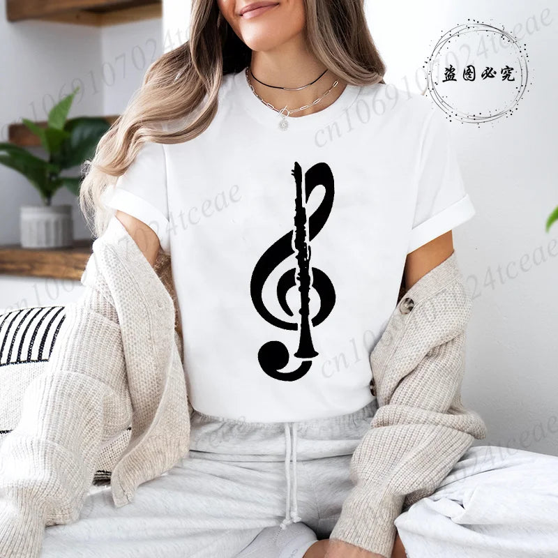 Women's T-shirts Music Note Heartbeat Printed T-Shirt Music Lover Funny Graphic Tee Shirts for Men Women Fashion T-Shirts Tops