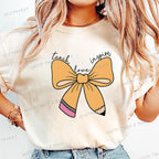 Women's Inspirational Teacher Graphic T Shirt Pencil Bow Design Short Sleeve Tee Gifts for Teacher's Day Crew Neck Classic Tops