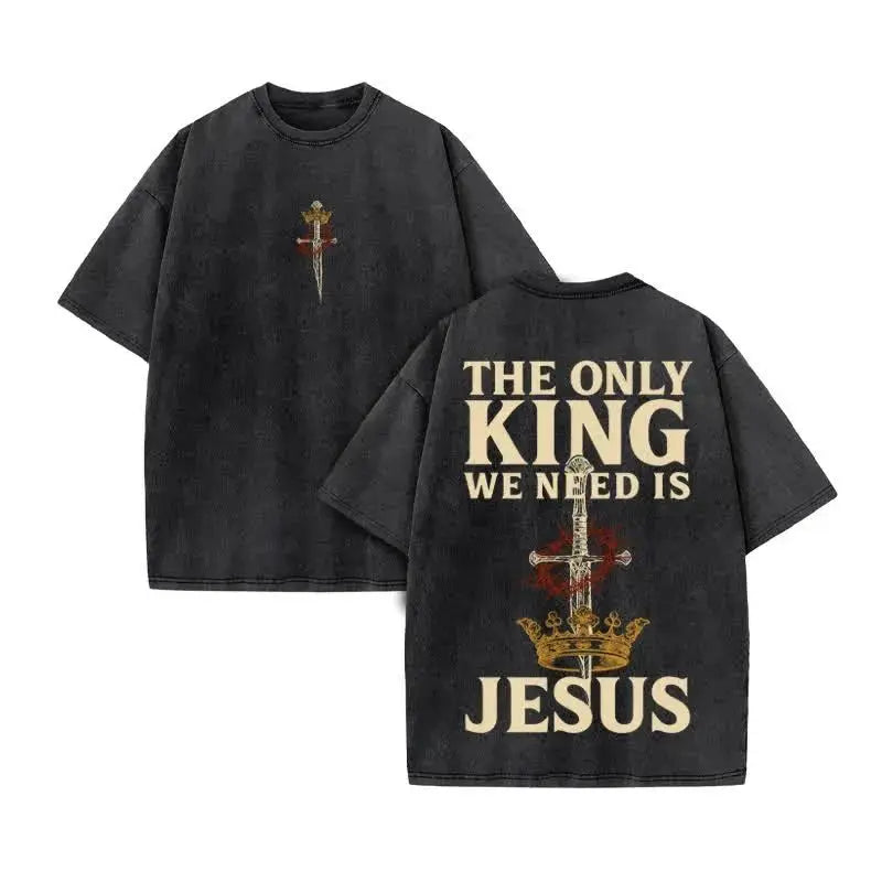 Summer top Men's T-shirt Christian Jesus design new wash short sleeve street print vintage T-shirt oversized for men and women