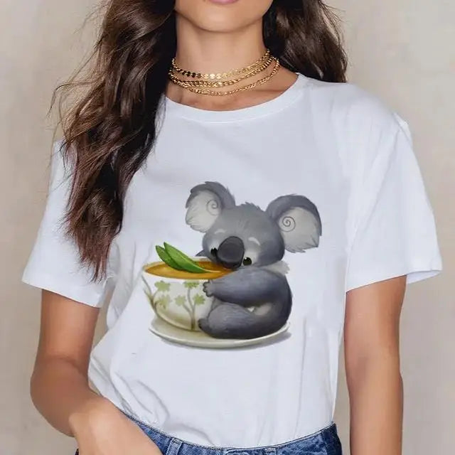Women Cartoon Kawaii Animal Koala Print Woman Tshirt Harajuku Ropa Mujer Graphic Plus Size T-Shirt Casual Streetwear  Tees