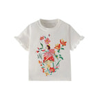 Jumping Meters 3-8T Animals Summer Girls Tshirts Butterflies Applique Short Sleeve Baby Clothes Embroidery Children's Tees