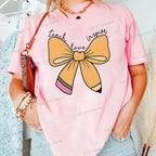 Women's Inspirational Teacher Graphic T Shirt Pencil Bow Design Short Sleeve Tee Gifts for Teacher's Day Crew Neck Classic Tops