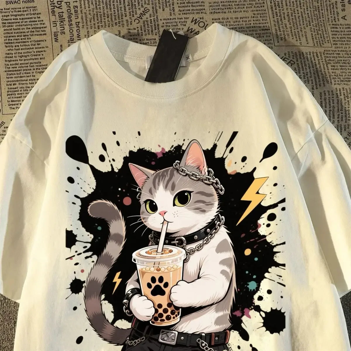T-shirtand Womens Summer New Drag Cool Kitten Print T-shirt American Student Short-sleeved Top Trendy