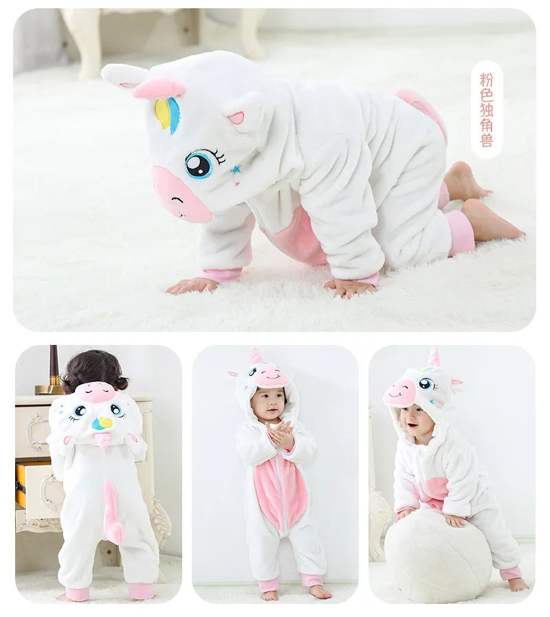 Cartoon Flannel Baby Rompers Unicorn Rabbit Dinosaur Pajamas Cotton Baby Boy Girls Animal Costume Baby Jumpsuit Kigurumi Outfits