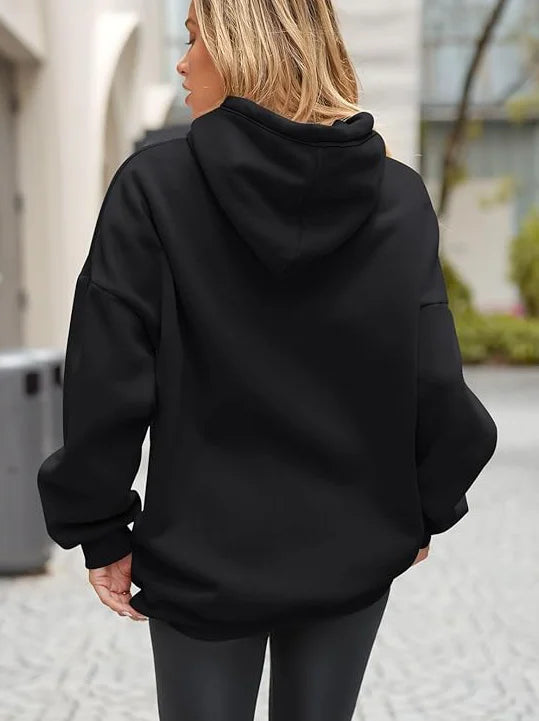 Plus Size Basic Solid Color Hoodie, Casual Simple Long Sleeve Hooded Sweatshirt, Women's Plus Size Clothing