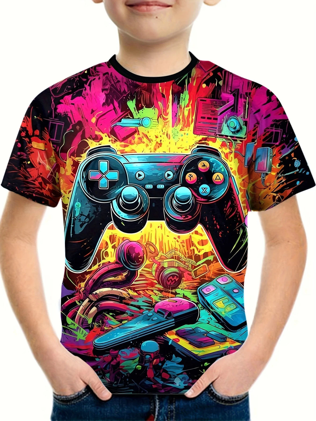 T-Shirts for Boys Short Sleeve 3D Gamepad Print Kids Summer Clothes Casual Fashion O-Neck Boys Tshirt Tops Children's Clothing