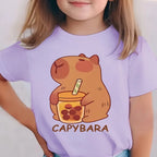 Capybara White Tshirt Kids Girl Clothes Short Sleeve Clothing for Girls Summer Children T-Shirt Fashion Tees Cute Capybaras Top