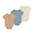 Unisex Cotton Newborn Baby Boy Clothes 3Pieces Summer 0-12M Cartoon Baby Girl Clothes Print Bodysuits Short Sleeve Bebes