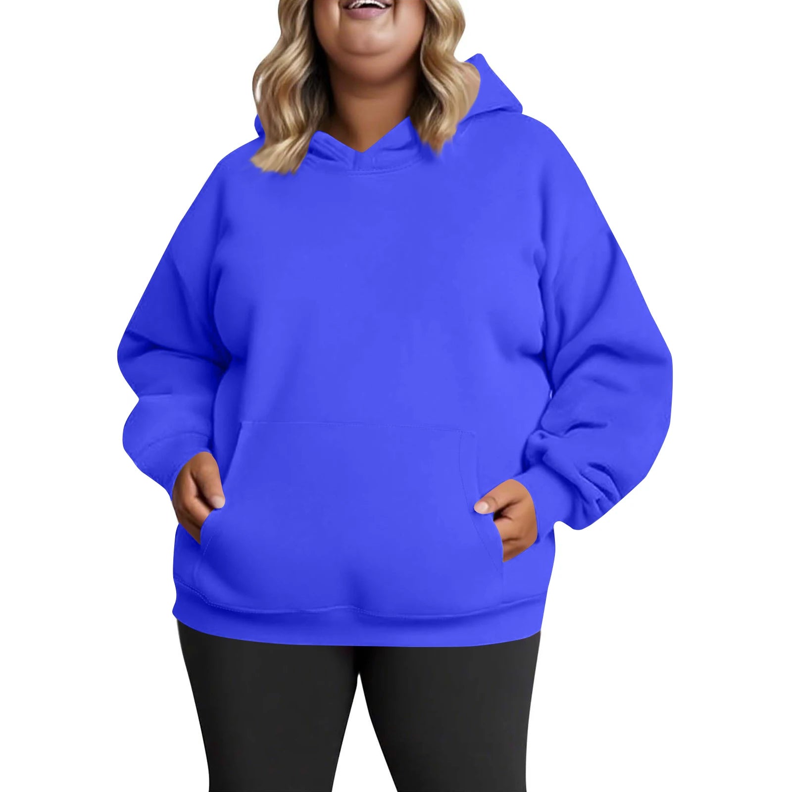 Plus Size Hooded Sweatshirt for Women Fall Fashion Casual Solid Color Pocket Hoodies Women's Clothing Street Hip Hop Hoody