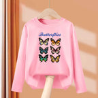 Girls New Autumn Clothes Paris Eiffel Tower T-shirt Long sleeved Cotton Tops Little Girl Butterfly Party Tees