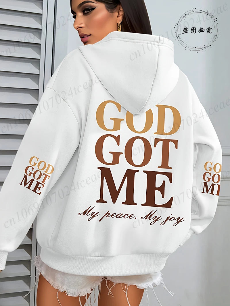 New Hoodies God Got Me Print Pullover Fashion Women Oversized Hoodie Long Sleeve Casual Hooded Sweatshirt Christian Design Hoody
