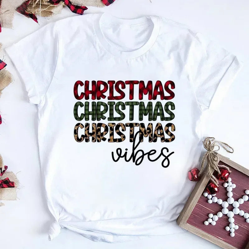 Women Tshirts Merry Christmas Tree Print Red Top Femal New Clothing Short Sleeve 90s Girls Lucky Deer T-shirts Aesthetic Clothes