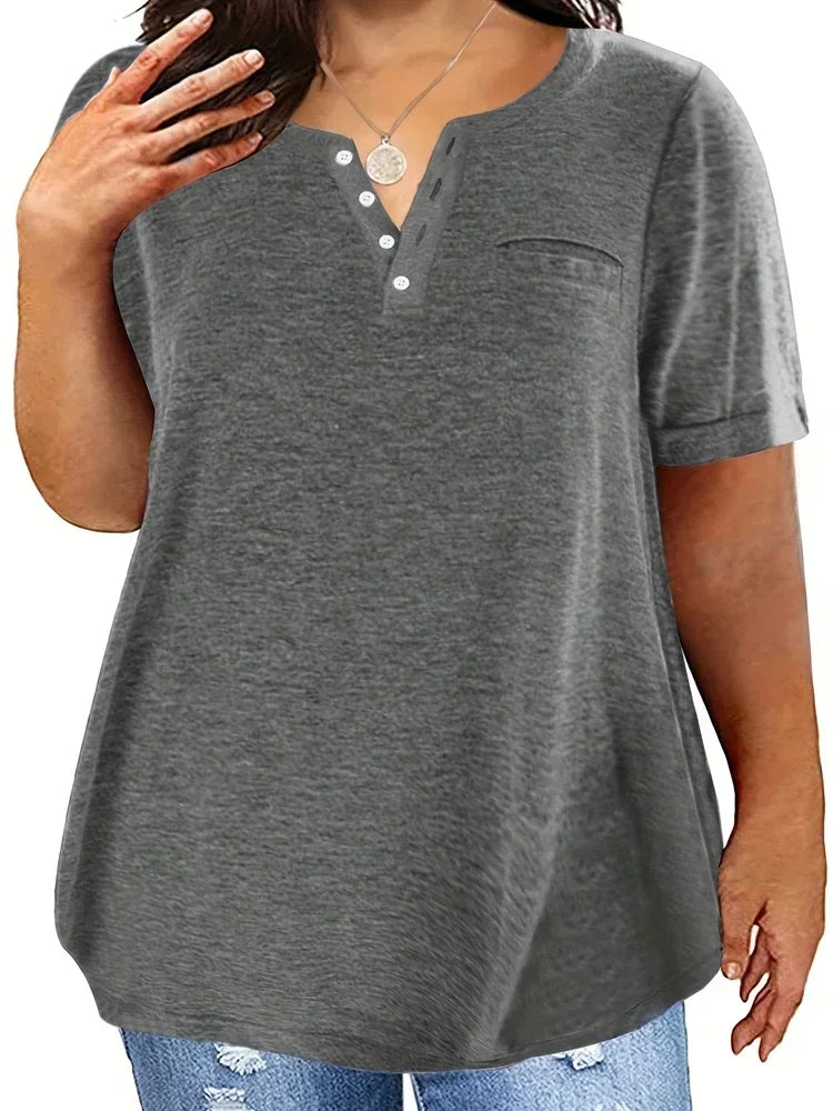 Plus Size 1XL-8XL Women's Loose Tops Ladies Casual V-neck Short Sleeve Pocket T-shirt Spring and Summer New Style