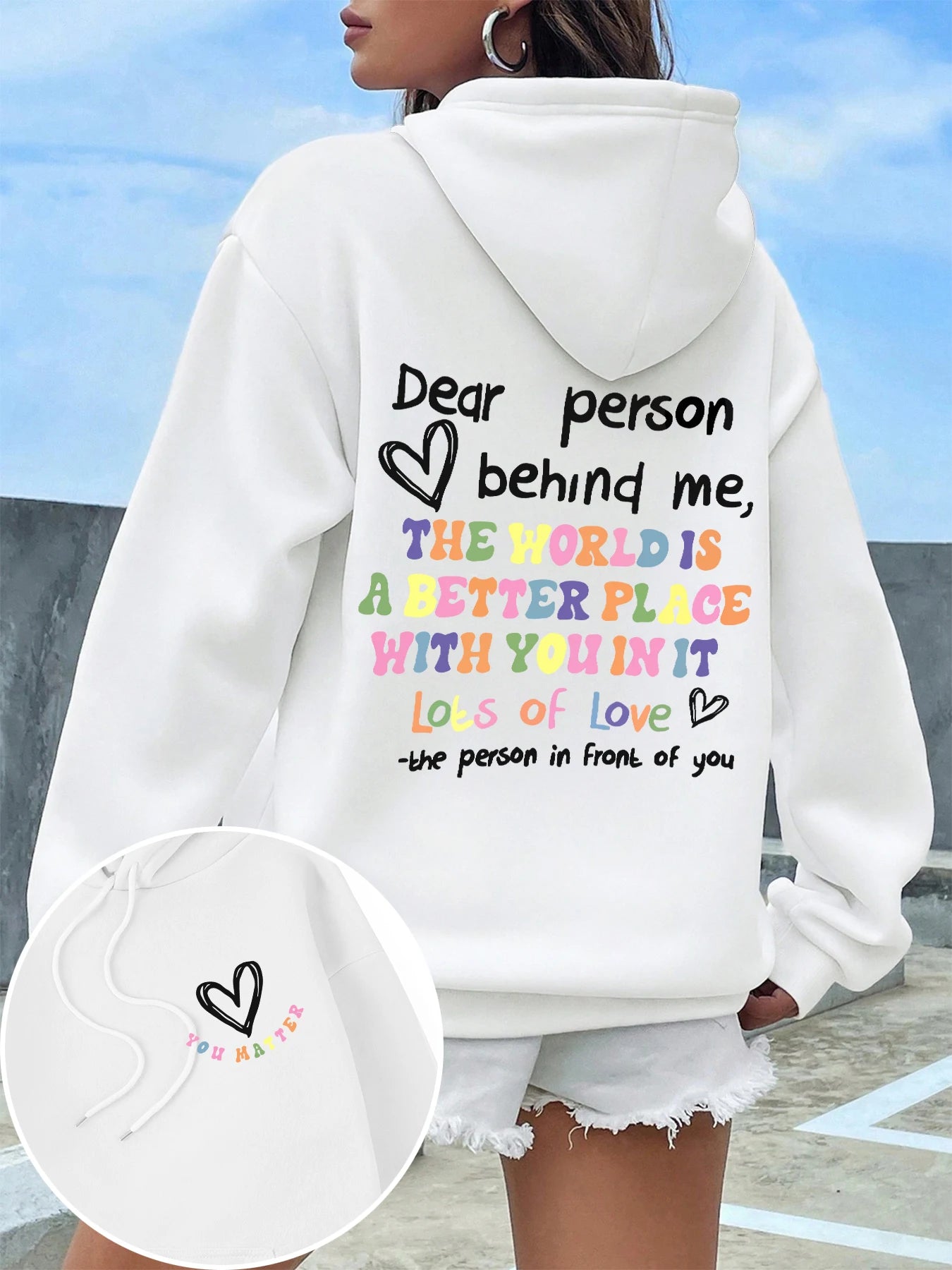 Dear Person Behind Me Plus Size Hoodie Women Colored Letters Warm Fleece Hoody Fur-liner Spring Autumn Sweatshirt Y2K Casual Top