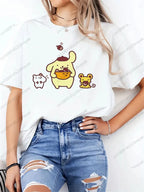 Women T Shirt Funny Pom Pom Purin Printed Tops Tee Female Short Sleeve Tshirt Harajuku Tee Shirts 90s Girls T-shirts