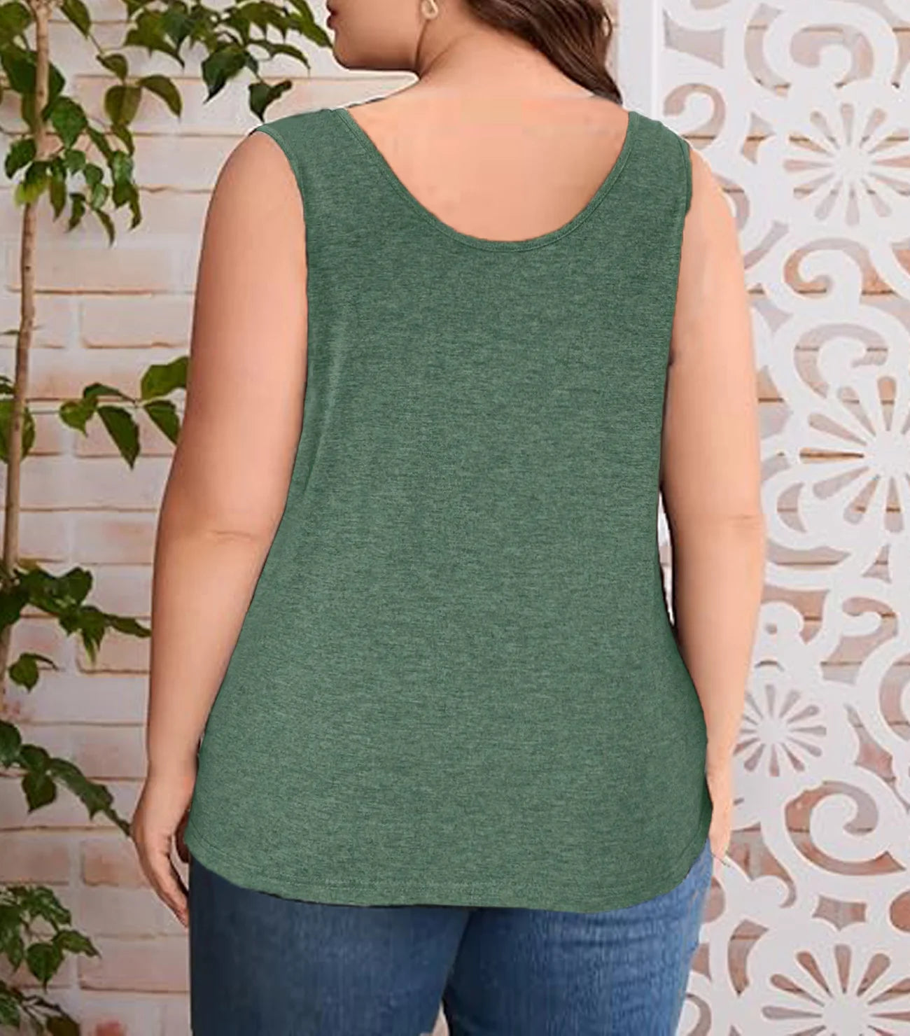 Plus Size 2024 New Colored Cotton Casual U-neck Sleeveless Tank Top Solid Button Tank Top