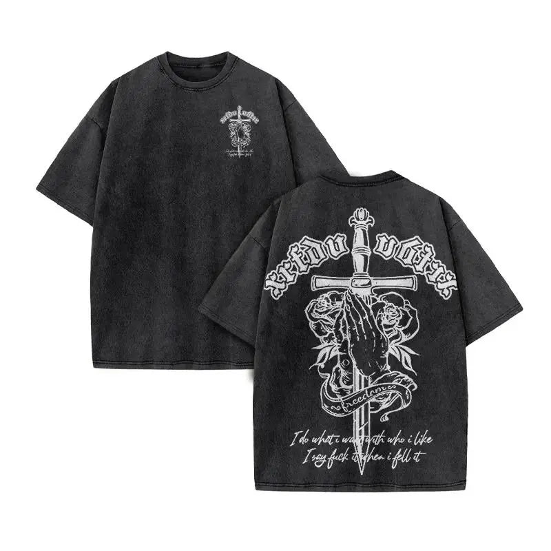 Summer top Men's T-shirt Christian Jesus design new wash short sleeve street print vintage T-shirt oversized for men and women